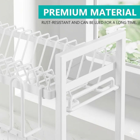 CARLA HOME Dish Drying Rack 2-Tier Kitchen Drainer with Drainboard (White)-2050057499847036935