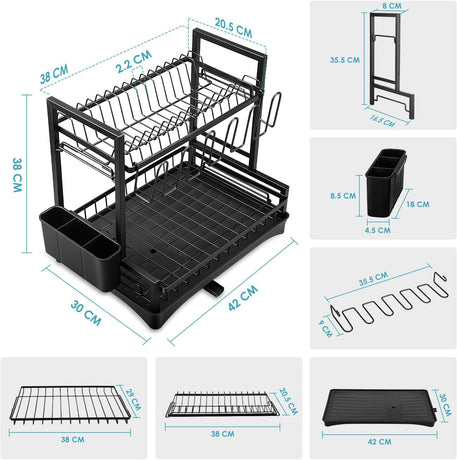 CARLA HOME Dish Drying Rack 2-Tier Kitchen Drainer with Drainboard (White)-2050057499847036936