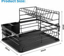 CARLA HOME 2-Tier Dish Drying Rack for Kitchen Counter with Removable Drip Tray, Utensil Holder and Cutlery Organizer (Black)-2050057500035780609