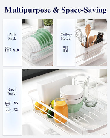 CARLA HOME Dish Drying Rack for Kitchen Counter with Removable Drip Tray, Utensil Holder and Cutlery Organizer-2050057500199358466