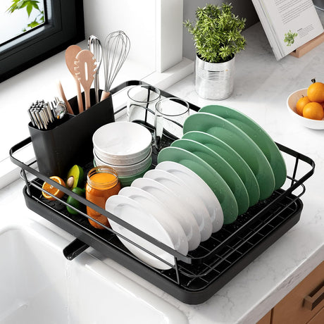 CARLA HOME Dish Drying Rack for Kitchen Counter with Removable Drip Tray, Utensil Holder and Cutlery Organizer-2050057500362936320