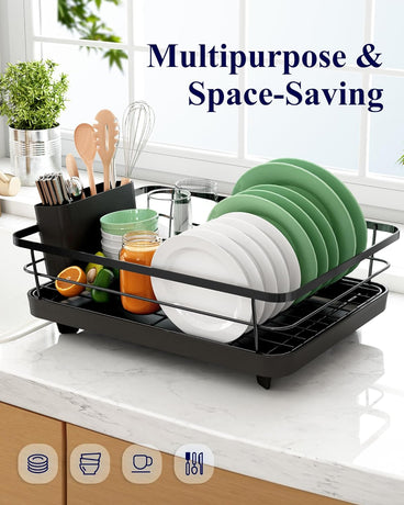 CARLA HOME Dish Drying Rack for Kitchen Counter with Removable Drip Tray, Utensil Holder and Cutlery Organizer-2050057500362936324