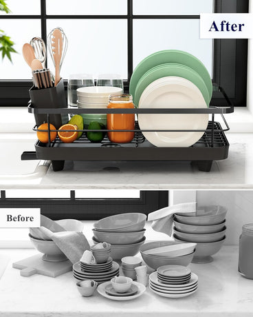 CARLA HOME Dish Drying Rack for Kitchen Counter with Removable Drip Tray, Utensil Holder and Cutlery Organizer-2050057500362936327