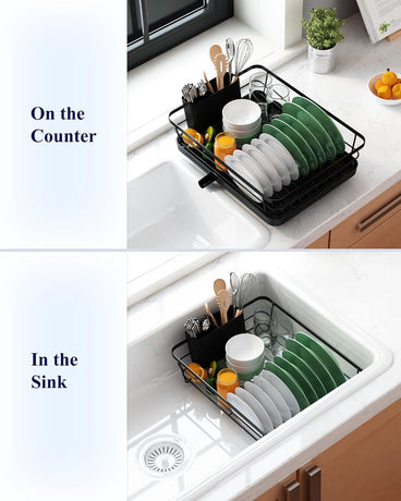 CARLA HOME Dish Drying Rack for Kitchen Counter with Removable Drip Tray, Utensil Holder and Cutlery Organizer-2050057500362936328