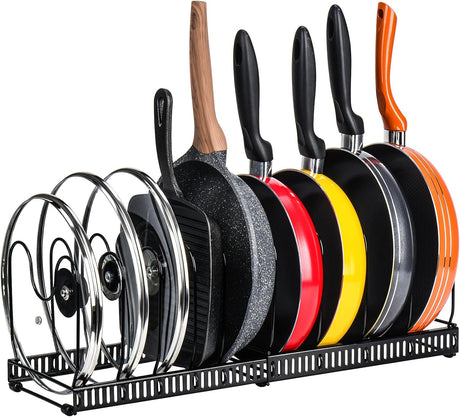 CARLA HOME Expandable Pot and Pan Organizer Rack for Cabinet with 10 Adjustable Dividers, Lid & Cookware Holder for Kitchen Pantry or Countertop Storage-2050057500530708480