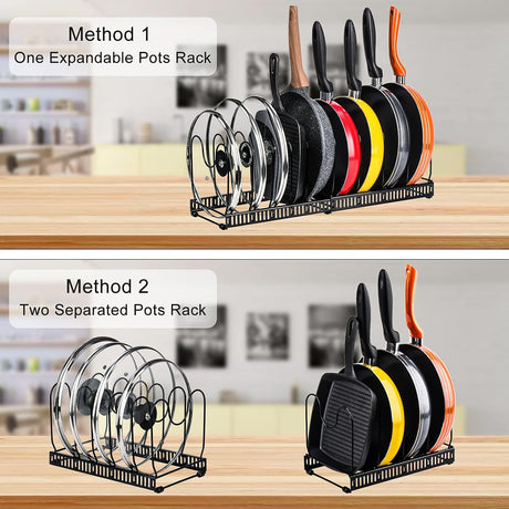 CARLA HOME Expandable Pot and Pan Organizer Rack for Cabinet with 10 Adjustable Dividers, Lid & Cookware Holder for Kitchen Pantry or Countertop Storage-2050057500530708483