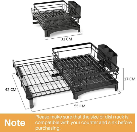 CARLA HOME Expandable Dish Drying Rack with Drainage Spout, Utensil Holder & Drainboardfor Kitchen Countertop Organizer (1 tier)-2050057501034024961