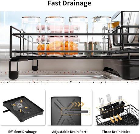 CARLA HOME Expandable Dish Drying Rack with Drainage Spout, Utensil Holder & Drainboardfor Kitchen Countertop Organizer (1 tier)-2050057501034024964