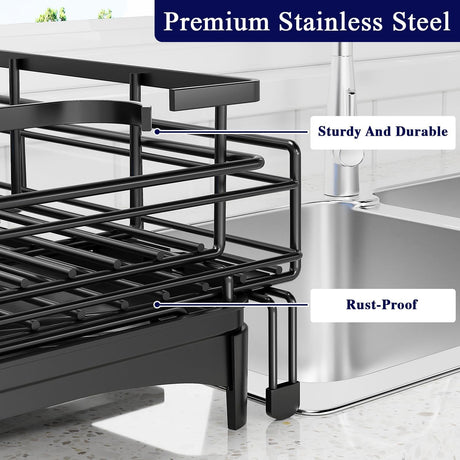 CARLA HOME Expandable Dish Drying Rack with Drainage Spout, Utensil Holder & Drainboardfor Kitchen Countertop Organizer (1 tier)-2050057501034024966