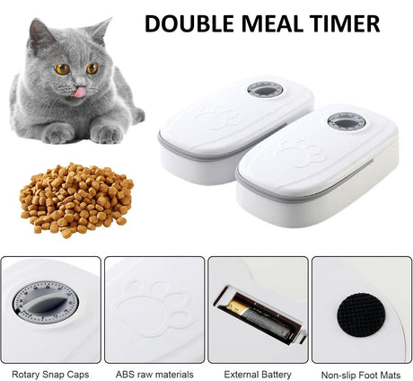 CARLA HOME 2 Meal Automatic Pet Feeder with Timer for Cat & Dog Wet & Dry Food (Dual Bowl 700ML)-2050057507338063874
