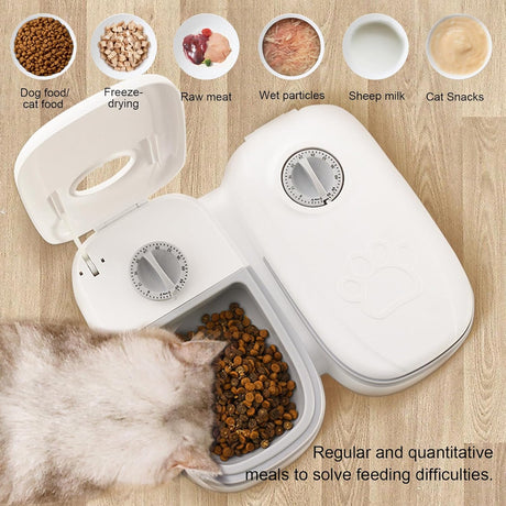 CARLA HOME 2 Meal Automatic Pet Feeder with Timer for Cat & Dog Wet & Dry Food (Dual Bowl 700ML)-2050057507338063877