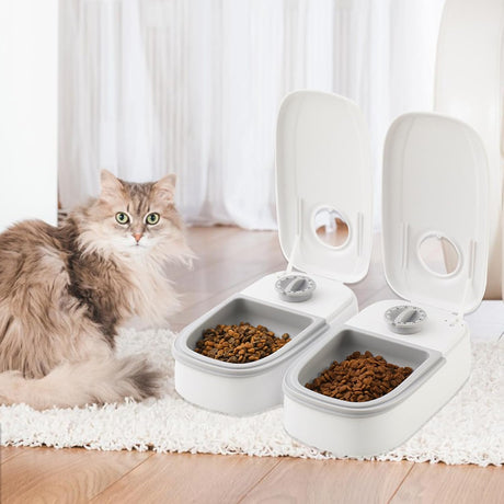 CARLA HOME 2 Meal Automatic Pet Feeder with Timer for Cat & Dog Wet & Dry Food (Dual Bowl 700ML)-2050057507338063879