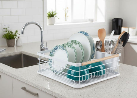 CARLA HOME Dish Drying Rack with Wooden Handles, Removable Cutlery Holder & Drainboard for Kitchen Countertop-2050057509250666501