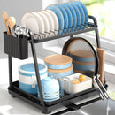 CARLA HOME 2-Tier Dish Drying Rack for Kitchen Countertop with Drainage Tray, Utensil Holder, Cutting Board Slot & Cup Hooks-2050057509548462080