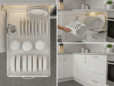 CARLA HOME 2 Pack Pull Out Dish Rack for Kitchen Cabinet with Slide Out Drawer Organizer for Plates, Bowls & Utensils-2050057509863034882