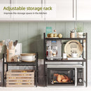 CARLA HOME 2-Tier Microwave Oven Rack with Adjustable Metal Kitchen Shelf Stand for Countertop Storage and 6 Hooks for Utensils (Black)-2050057510819336195