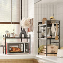 CARLA HOME 2-Tier Microwave Oven Rack with Adjustable Metal Kitchen Shelf Stand for Countertop Storage and 6 Hooks for Utensils (Black)-2050057510819336198