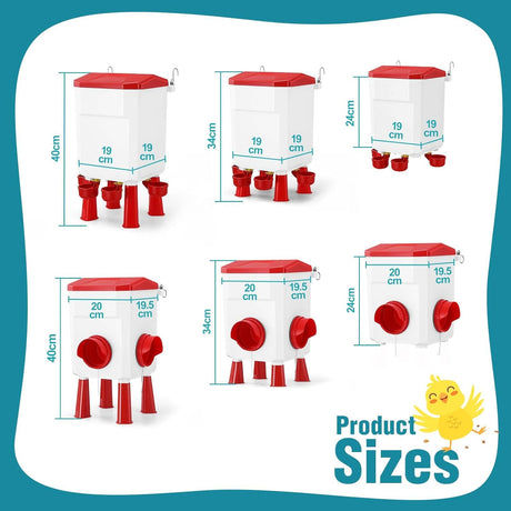 CARLA HOME Automatic Chicken Feeder Waterer Set with 8KG Food 7L Water Capacity for Coop, Chickens, Ducks, Quails (Red)-2050057513818263555