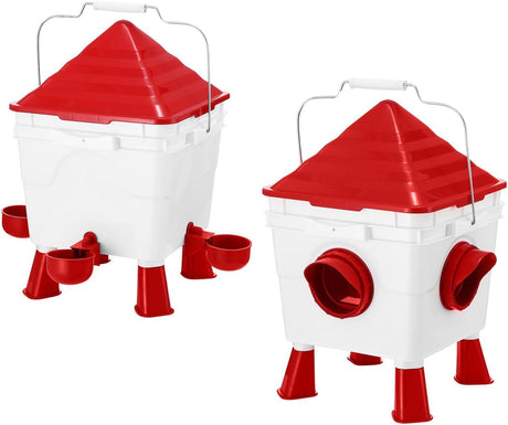 CARLA HOME Chicken Feeder Waterer Set, Automatic Gravity Dispenser with 8KG Food & 8L Water Capacity, 4 Ports & Cups, Clean Poultry Feeding for Coop, Duck, Quail, Hen-2050057514128642048
