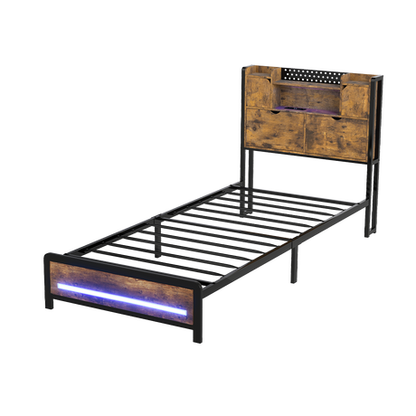 Levede Single Bed Frame Storage Headboard Industrial-2050056749062426632
