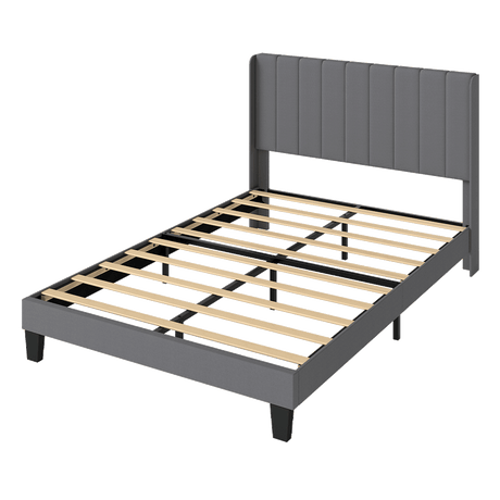 Levede Metal Wooden Bed Frame Double Panel Plush Upholstered Soft Headboard Grey-2050056770482737160