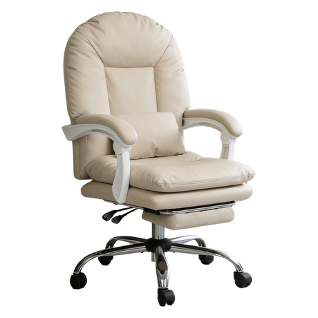 Levede Executive Office Chair Footrest PU Leather Tilt Gaming Work Seat Beige-2050056782683967496