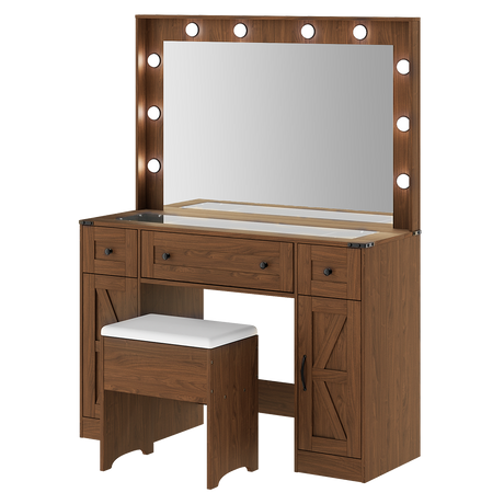 Levede Dressing Table LED Makeup Mirror Stool Set  Vanity Desk Cabinet 3 Drawers-2050056769220251657