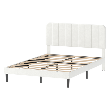 Levede Double Bed Frame Upholstered Adjustable Headboard Bed Platform White-2050056771384512520