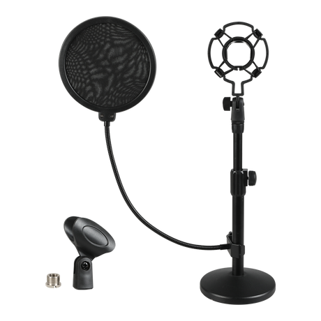 Levede Desktop Microphone Stand Adjustable Pop Filter Shock Mount Base Kit Black-2050056791613640712