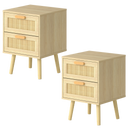 Levede 2x Bedside Tables Set Wooden Side Table Nigntstand Bedroom Rattan Drawers-2050056763503415304