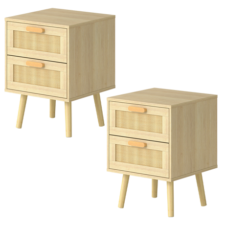 Levede 2x Bedside Tables Set Wooden Side Table Nigntstand Bedroom Rattan Drawers-2050056763503415304
