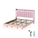 Levede King Floating Bed Frame LED Headboard USB Pink-2050056739193229320