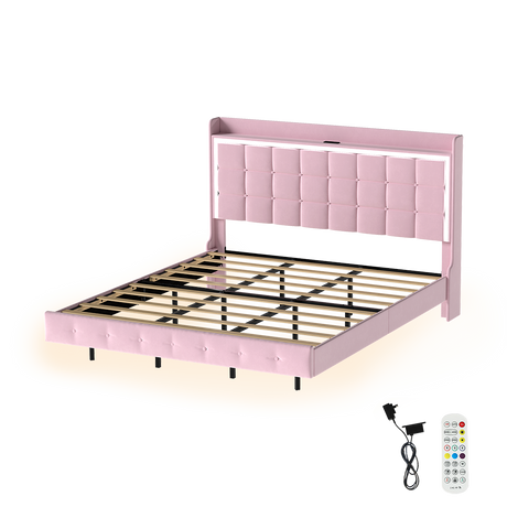 Levede King Floating Bed Frame LED Headboard USB Pink-2050056739193229320
