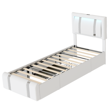 Levede Single Bed Frame Leather Headboard RGB 2 Drawers-2050056740216639496
