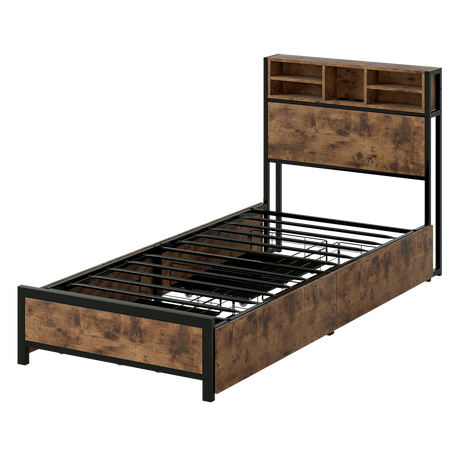 Levede Single Bed Frame Industrial Storage LED Charing-2050056748655579144