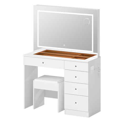 Levede Dressing Table LED Makeup Mirror Stool Set Vanity Desk 5 Storage Drawer-2050056769404801033
