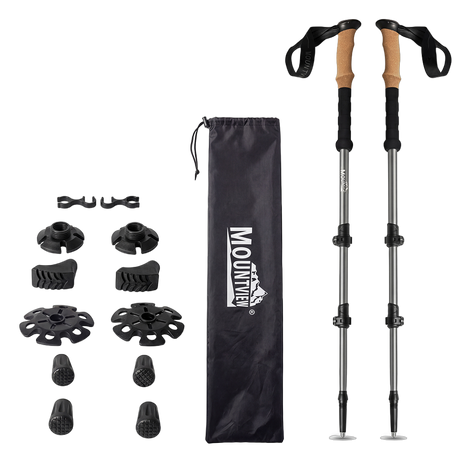 Mountview 2 Pcs Hiking Trekking Poles Walking Stick Adjustable Lightweight Grey-2050059022622658568