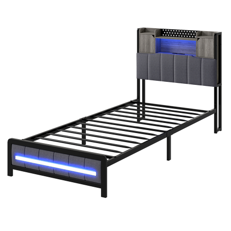 Levede Single Bed Frame with Storage Headboard RGB LED-2050056749460885512