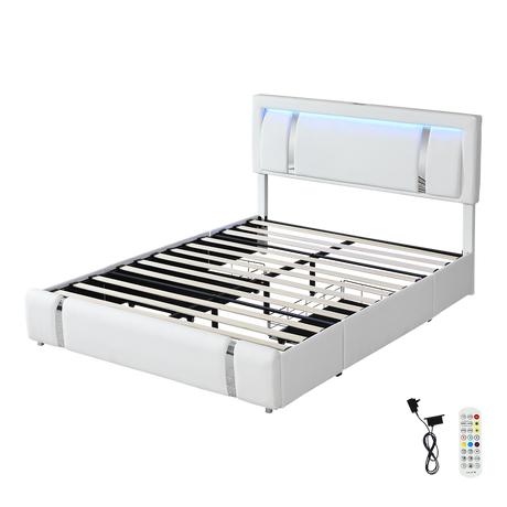 Levede King Bed Frame Leather Headboard RGB 2 Drawers-2050056740011118600