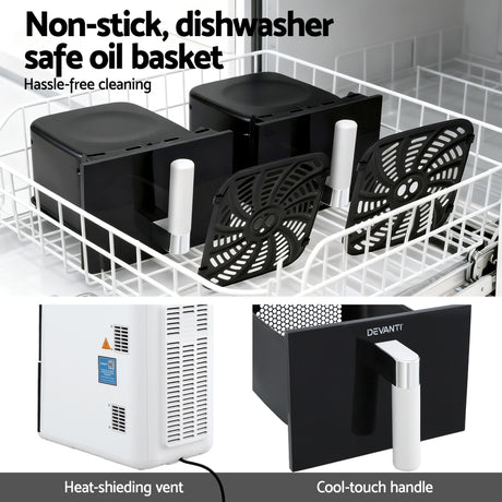 Devanti Air Fryer Oven 11L Dual Zone Fryers