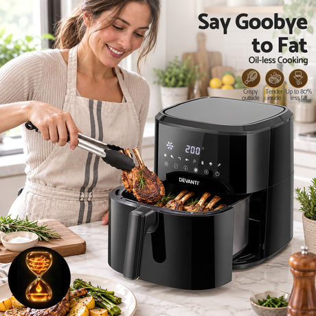 Devanti Air Fryer 6.5L 1700W Digital Touch 8 Presets Non-Stick Basket Black