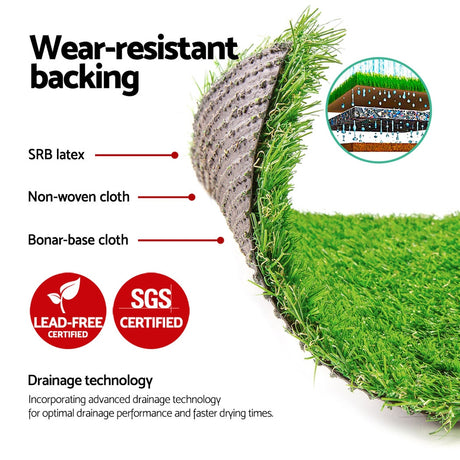 Prime Turf Artificial Grass 20mm 1mx10m Synthetic Fake Lawn Turf Plastic Plant 4-coloured