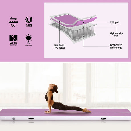 Everfit 4M Air Track Gymnastics Tumbling Exercise Cheerleading Mat Inflatable Purple