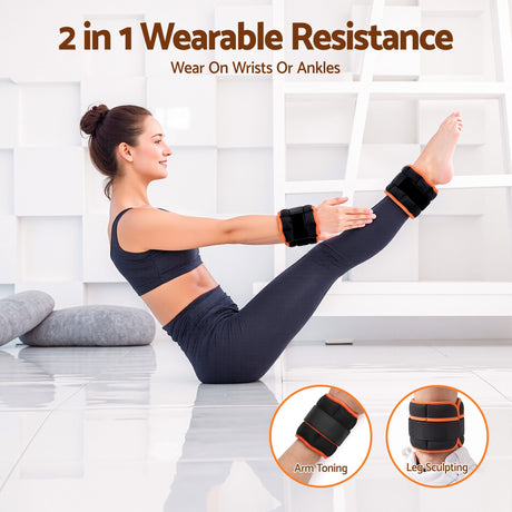 Everfit Adjustable Ankle Weights, 1 Pair (0.9-4.55Kg) Removable Sandbags for Women & Men, Wrist Weights & Leg Weights for Home Gym, Pilates, Walking, Strength Training