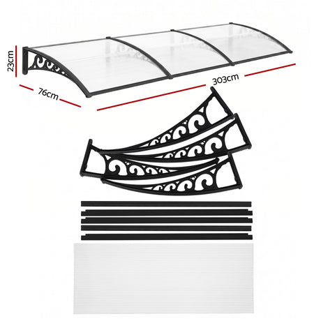 Instahut Window Door Awning 0.8mx3m Transparent