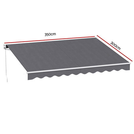 Instahut Retractable Folding Arm Awning Manual Sunshade 3.5M X 3M Grey