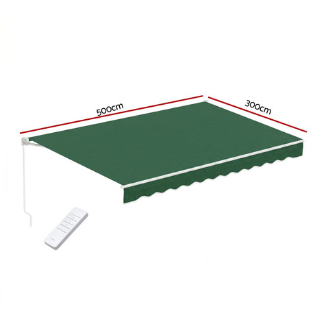 Instahut Retractable Folding Arm Awning Motorised Sunshade 5Mx3M Dark Green