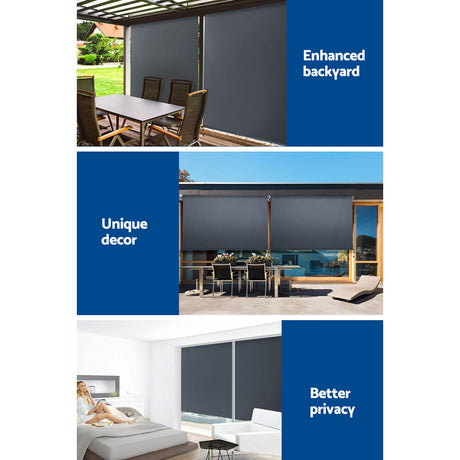 Instahut 1.5X2.5M Outdoor Blinds Awning Roll Down Canopy Retractable Outdoor Blinds Window Shade Grey