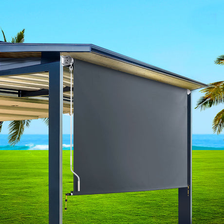Instahut 2.4X2.5M Outdoor Blinds Awning Roll Down Canopy Retractable Outdoor Blinds Window Shade Grey
