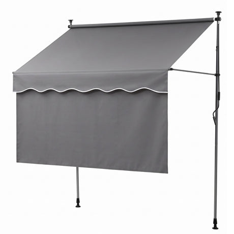 Instahut 2.1M x 1.8M Manual Pivot Arm Awning With Front Curtain Grey